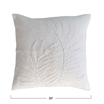 20" Cotton Pillow w/ Botanical Embroidery, Polyester Fill
