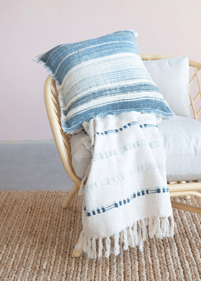 Woven Cotton Embroidered Throw with Fringe