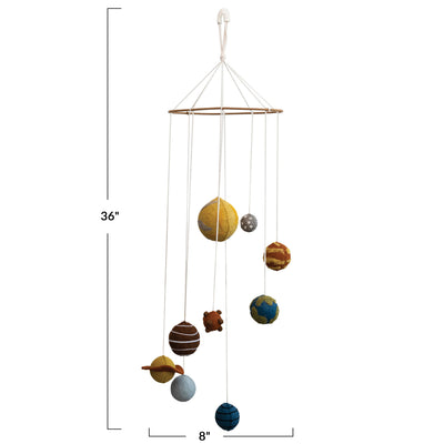Handmade Wool Felt Planets Mobile, Multi Color