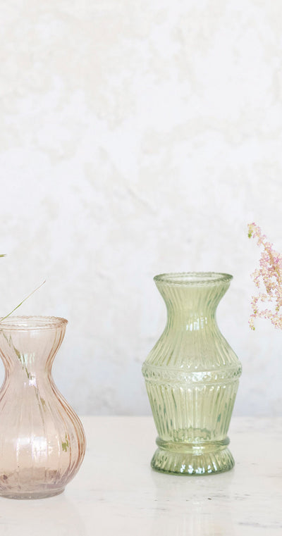 Green Pastel Debossed Glass Vases
