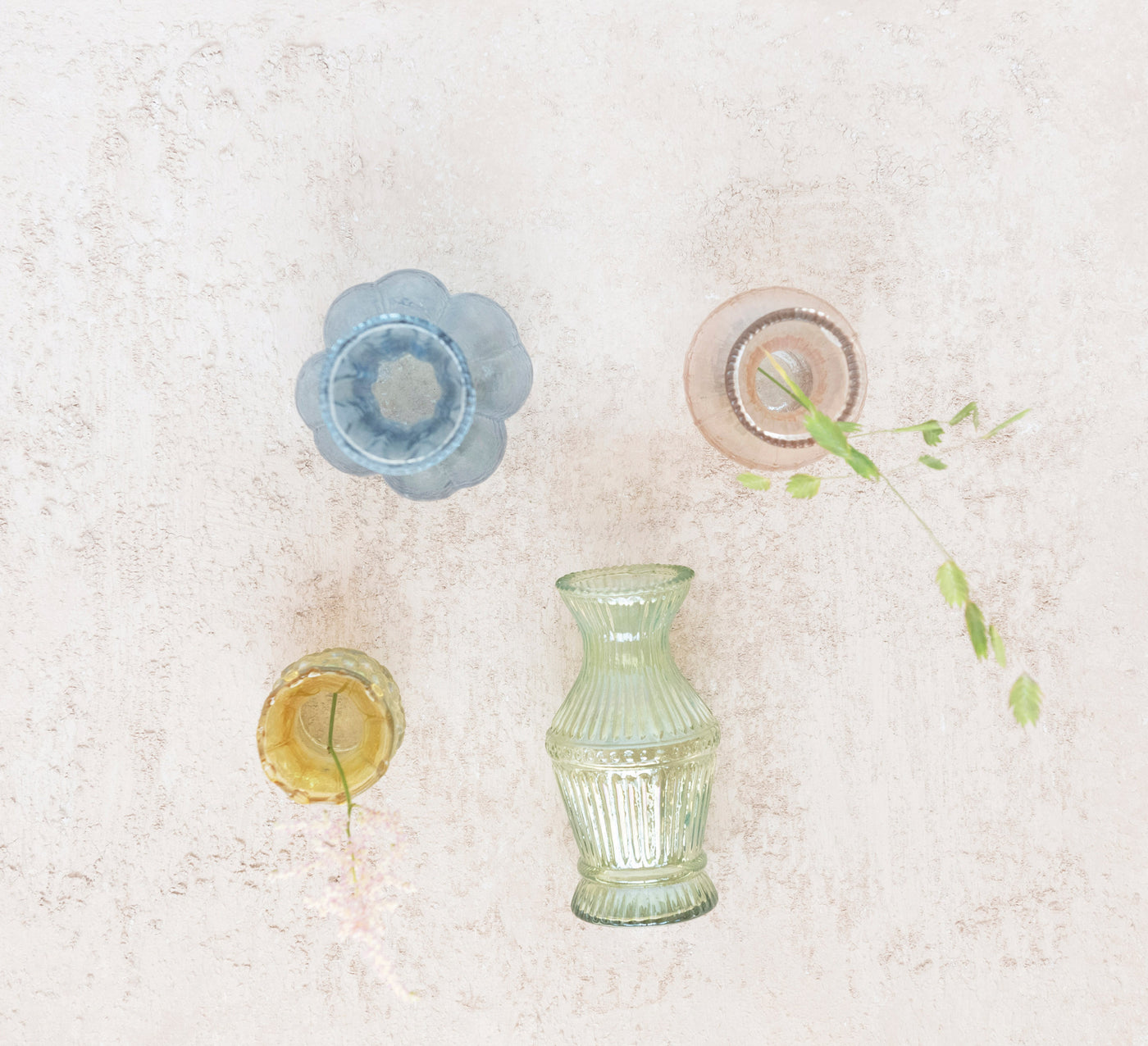 Green Pastel Debossed Glass Vases