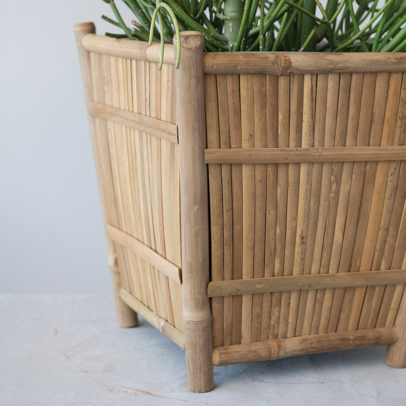 Handmade Bamboo Footed Planter w/ Plastic Liner