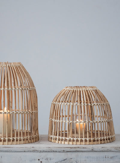 Bamboo Lantern with Glass Insert, Small