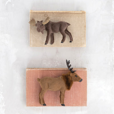 Faux Fur Moose Ornament, Brown