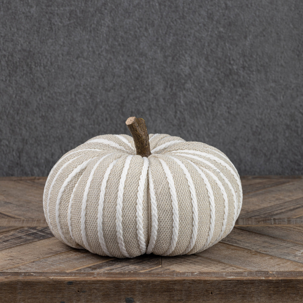 7.5" Cream Braided Fabric Pumpkin