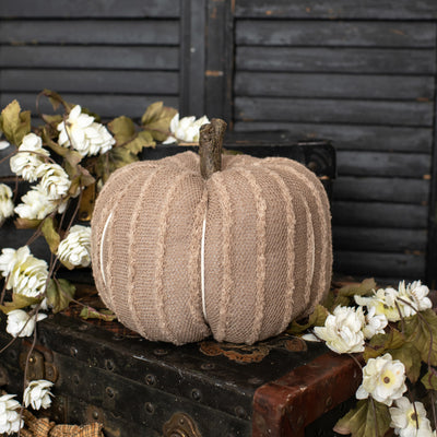 8.75" Brown Stitched Fabric Pumpkin