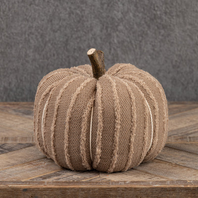 8.75" Brown Stitched Fabric Pumpkin