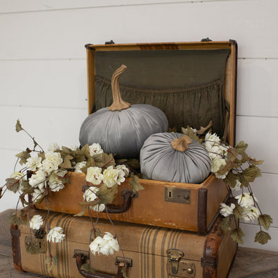 9" Grey Fabric Pumpkin