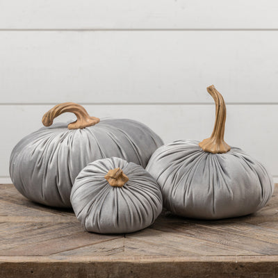 9" Grey Fabric Pumpkin
