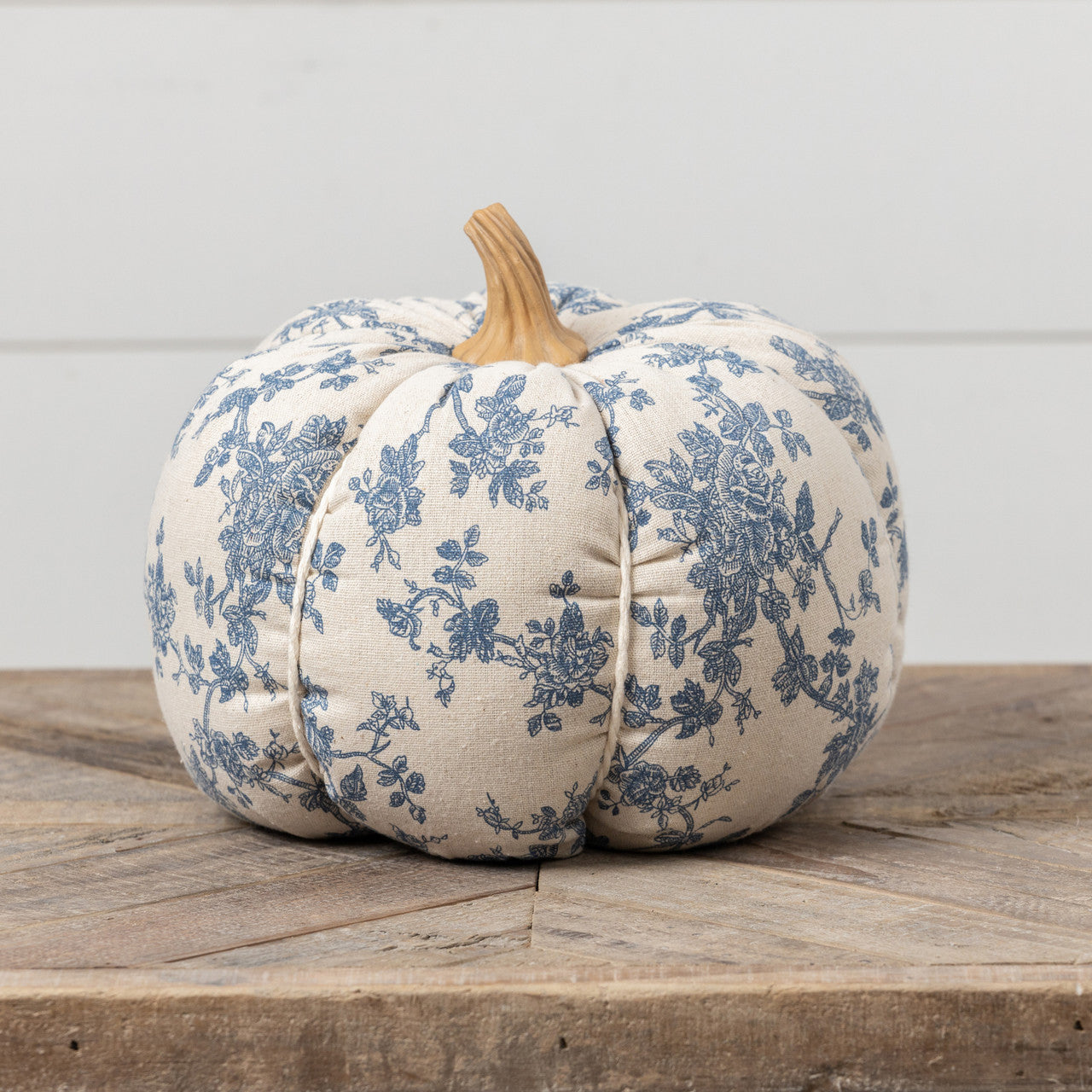 9.75" Blue Floral Fabric Pumpkin