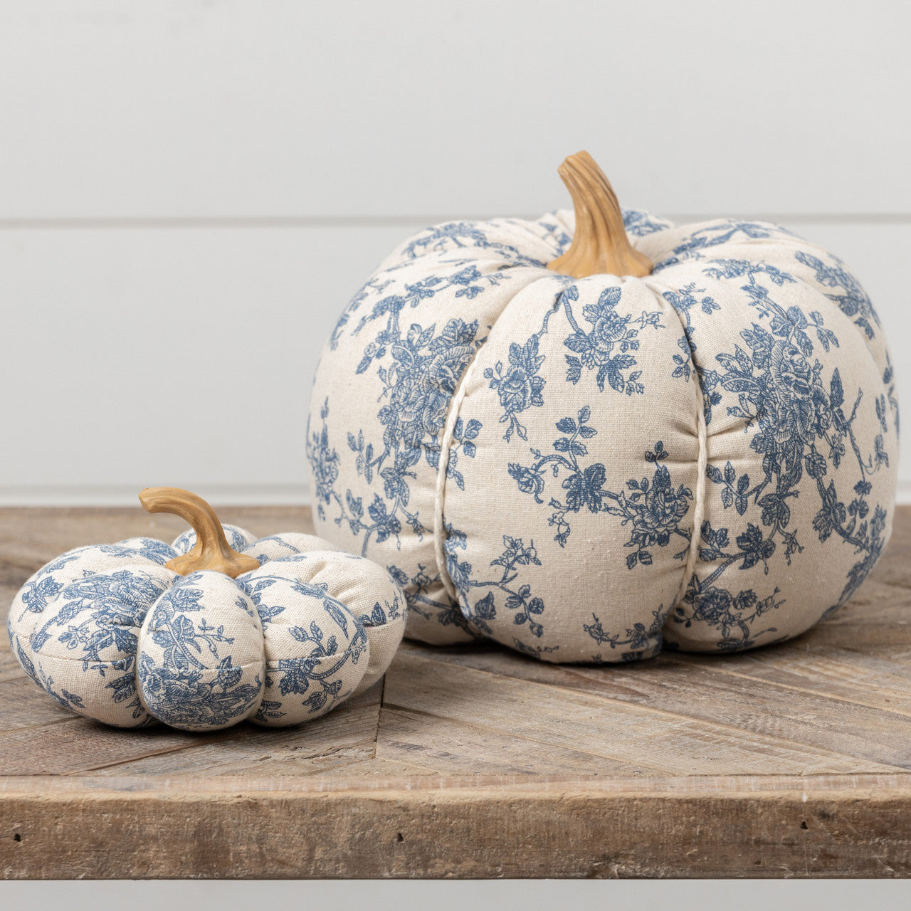 9.75" Blue Floral Fabric Pumpkin