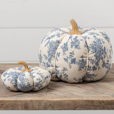 9.75" Blue Floral Fabric Pumpkin