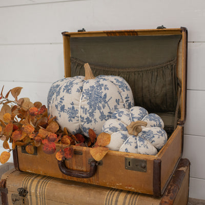 9.75" Blue Floral Fabric Pumpkin