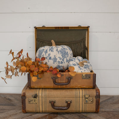 9.75" Blue Floral Fabric Pumpkin