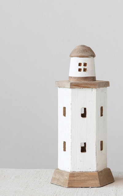 Wood Lighthouse, White & Natural, Small