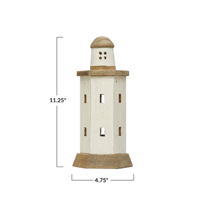 Wood Lighthouse, White & Natural, Small