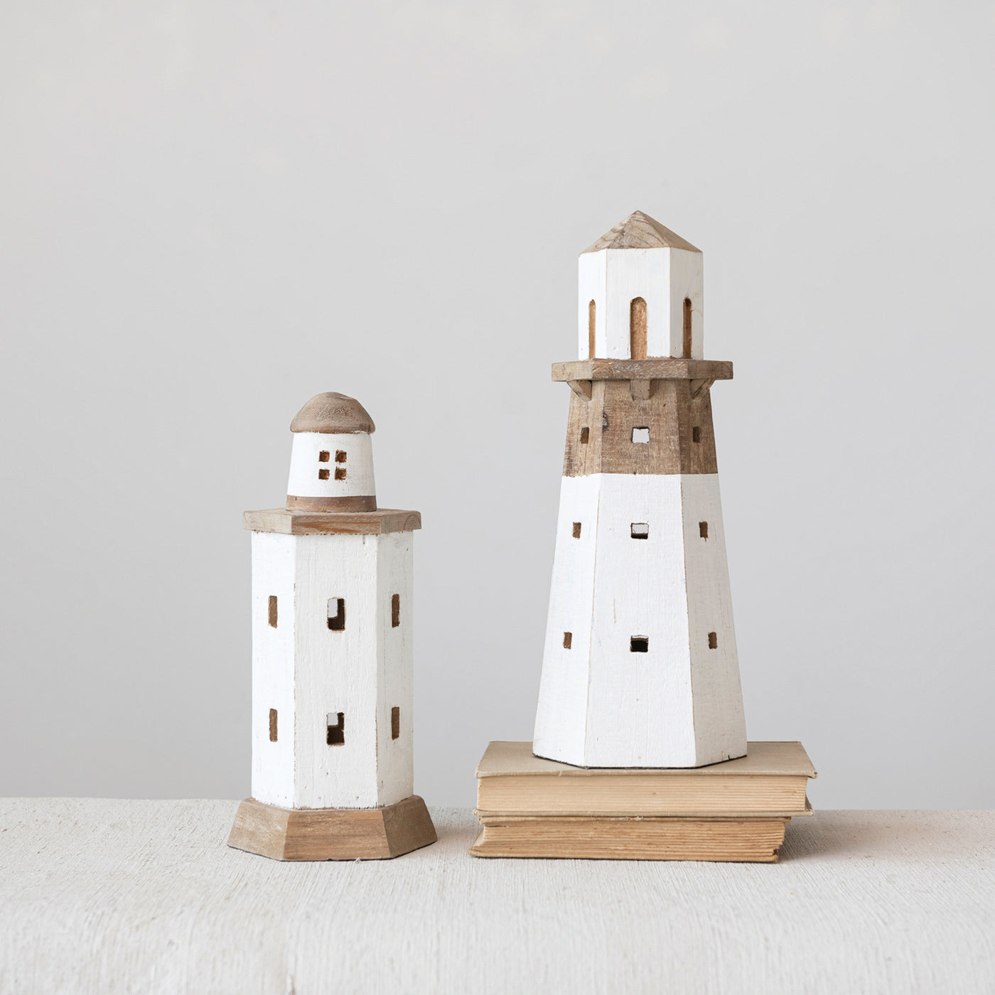 Wood Lighthouse, White & Natural, Large