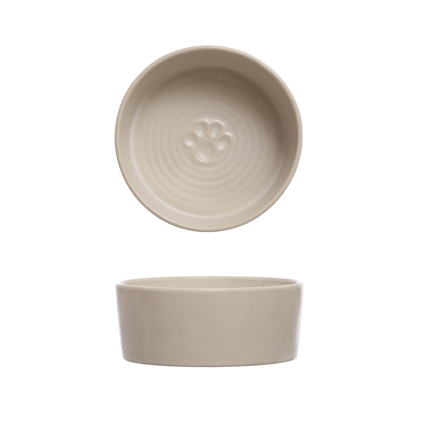 Debossed Stoneware Pet Bowl, Cream