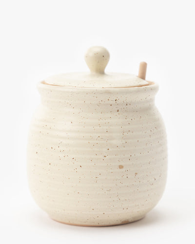 Stoneware Honey Jar w/ Wood Honey Dipper
