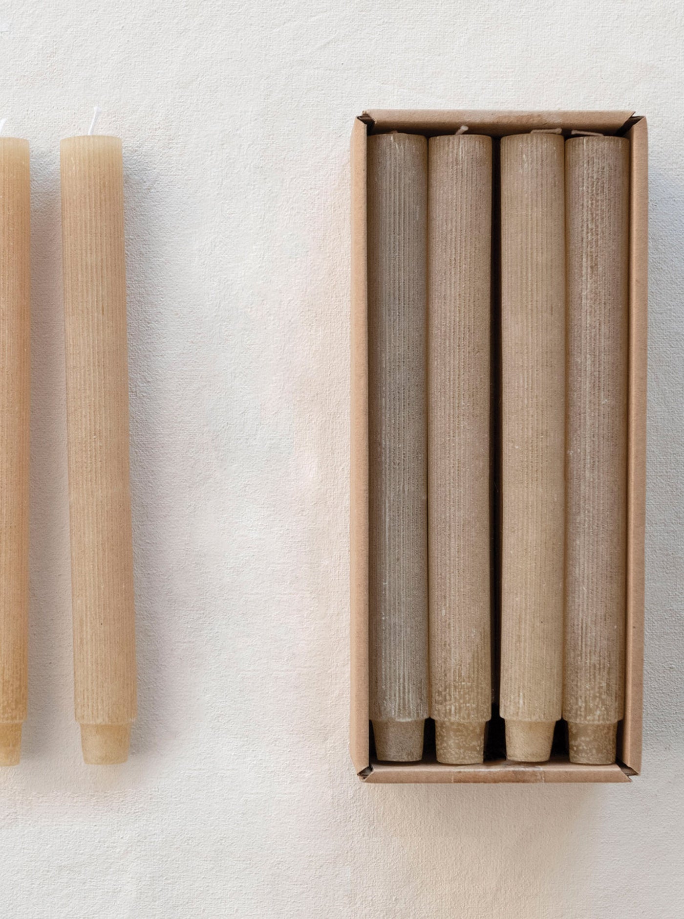 Linen Unscented Pleated Taper Candles, Set of 12