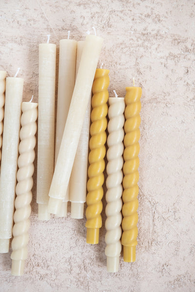 Cream Unscented Pleated Taper Candles, Set of 12