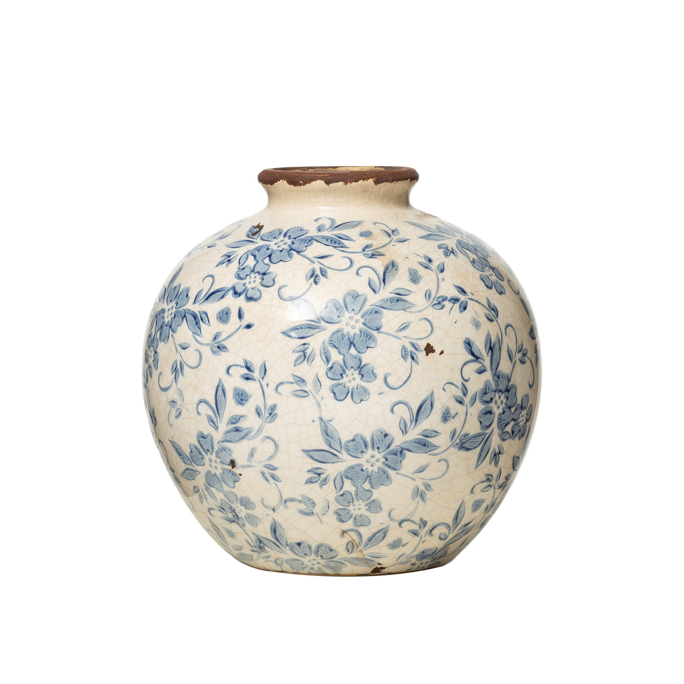 8" Terracotta Vase, Blue & White