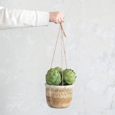 Brown Hanging Stoneware Planter, 7"