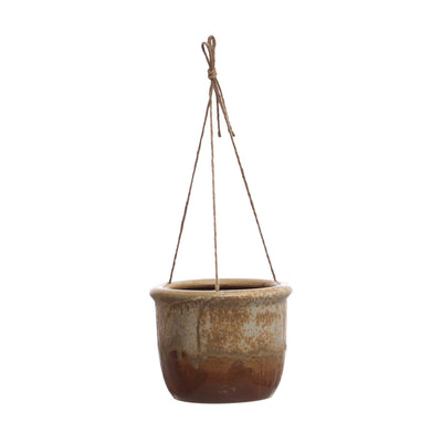 Brown Hanging Stoneware Planter, 7"