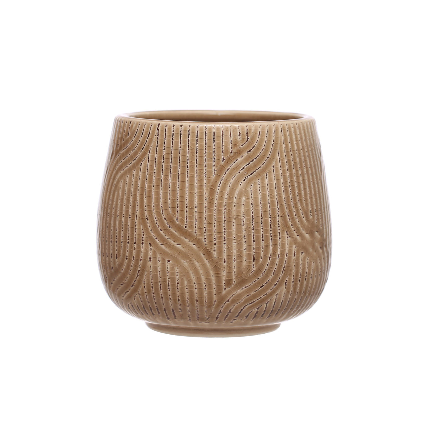 Brown Debossed Stoneware Planter, 4"