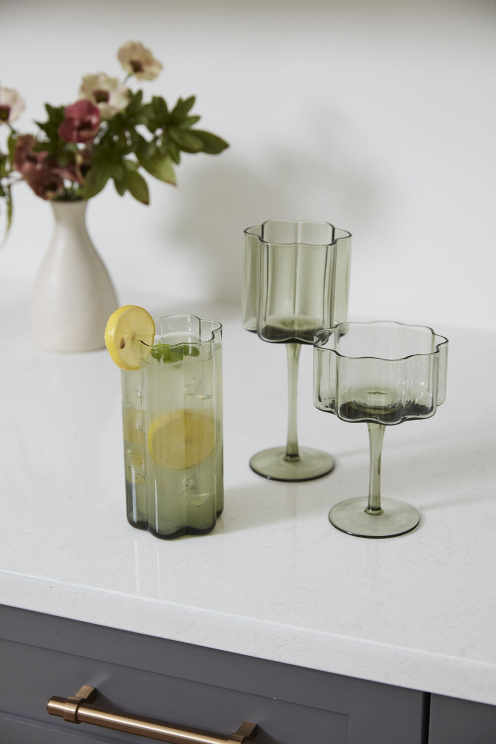Green Floret Coupe Glass