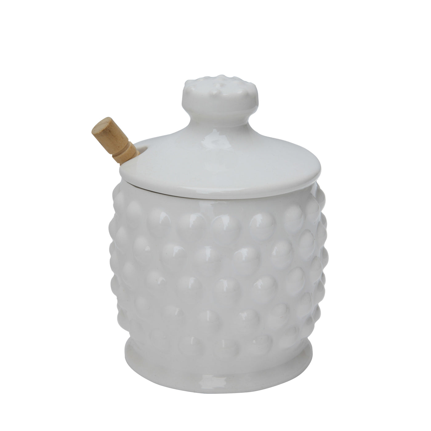 White Hobnail Honey Jar with Honey Dipper
