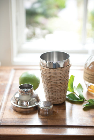 Stainless Steel Cocktail Shaker with Woven Rattan Sleeve